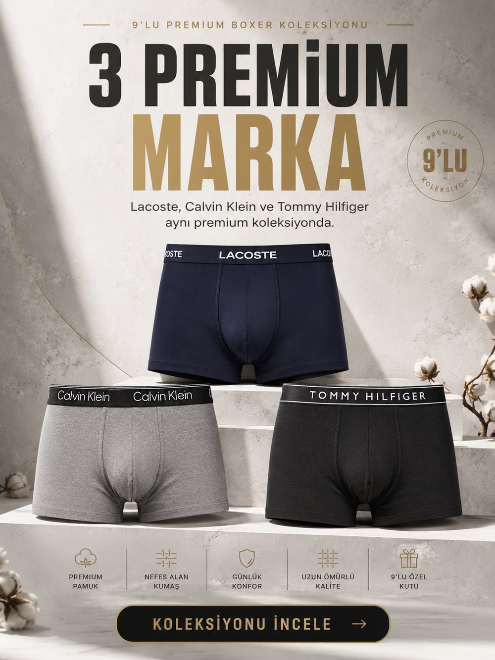 9'lu Premium Erkek Boxer Seti